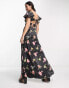 Reclaimed Vintage tie front maxi tea dress in black floral