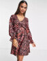 Фото #2 товара Miss Selfridge mix print v neck ruffle dress