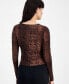 ფოტო #2 პროდუქტის Women's Python-Print Long-Sleeve Jersey Top, Created for Macy's