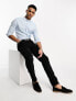 ASOS DESIGN skinny wide stripe shirt with grandad collar in light blue