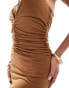 Фото #3 товара ASOS DESIGN modal ruched front plunge midi dress in cinnamon