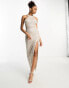 TFNC sequin maxi dress with split in beige