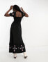 Фото #4 товара Miss Selfridge shirred bodice maxi dress with embroidered puff sleeve detail in black