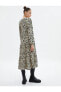Фото #4 товара Платье женское Koton Цветочное миди с длинным рукавом, V-образным вырезом и резинкой на манжетах