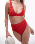 Фото #1 товара Topshop mix and match textured high waist high leg bikini bottoms in red