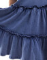 Miss Selfridge tiered washed mini dress with tie cami straps in washed blue