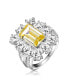Фото #1 товара Sterling Silver White Gold Plated with Yellow Square Cubic Zirconia with Cubic Zirconia's Petals Flower Ring