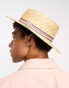 Boardmans straw boater hat with striped trim