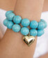 Turquoise and Gold Heart Beaded Elastic Bracelet Set