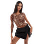 Фото #1 товара River Island asymmetric mesh body in leopard print