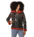 Women's Detachable Hooded Shearling Jacket, Cracked Brown with Coral Curly Wool