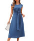 Фото #1 товара Women's Blue Round Neck Sleeveless Midi Beach Dress