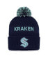 Фото #1 товара Men's Deep Sea Blue, Light Blue Seattle Kraken 2022 NHL Draft Authentic Pro Cuffed Knit Hat with Pom