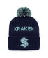 Men's Deep Sea Blue, Light Blue Seattle Kraken 2022 NHL Draft Authentic Pro Cuffed Knit Hat with Pom