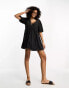 Фото #4 товара ASOS DESIGN mini smock dress with lace insert in charcoal