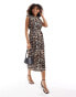 ASOS DESIGN sleeveless shoulder pad midi dress with belt in leopard print