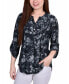 ფოტო #1 პროდუქტის Petite 3/4 Sleeve Roll Tab Y-neck Pullover Top