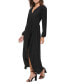ფოტო #3 პროდუქტის Women's Pleated Woven Faux-Wrap V-Neck Maxi Dress