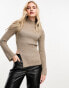 Pretty Lavish high neck knitted top in mushroom