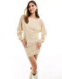 Фото #1 товара SNDYS glitter knit off shoulder mini dress in gold shimmer