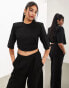 ASOS EDITION premium jersey shoulder pad boxy crop t-shirt in black