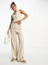 Фото #1 товара Miss Selfridge co-ord tailored wide leg trouser in taupe pinstripe