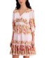 Фото #4 товара Women's Printed Smocked-Waist Satin Stripe Dress