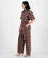 Фото #3 товара Petite Printed Linen-Blend Wide-Leg Pants, Created for Macy's