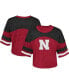 ფოტო #1 პროდუქტის Big Girls Scarlet Distressed Nebraska Huskers Sunday Friday Sleeve Stripe Jersey T-shirt