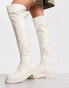 Фото #8 товара New Look over the knee chunky stretch flat boots in Cream