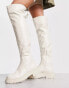 New Look over the knee chunky stretch flat boots in white US 5 - фото #8