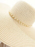 ALDO wide brim straw hat with pearl chain trim in natural