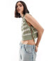 Object fine knit open tie side vest top in tea green stripe