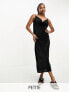Фото #1 товара Threadbare Petite cami cowl neck plisse maxi dress in black