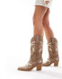 Glamorous embroidered western boots in tan