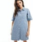 Фото #1 товара Object pinstripe mini shirt dress in light denim