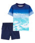 Фото #1 товара Baby 2-Piece Beach Print Ombre Tee & Stretch Chino Shorts Set 18M