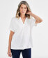 ფოტო #1 პროდუქტის Women's Split-Neck Short Sleeve Knit Shirt, Created for Macy's