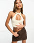 ASOS DESIGN keyhole cut out halter crop top in buttermilk