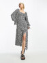 Фото #1 товара & Other Stories gathered sleeve midaxi dress in black floral