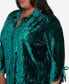 Plus Size Emerald Isle Women's Crushed Velvet Emerald Button Front Top