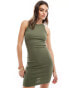 Фото #2 товара New Look ribbed jersey mini dress in khaki