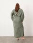 ASOS EDITION Curve soft high neck ruched detail maxi dress with cut out back in khaki