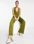 Фото #1 товара In The Style x Yasmin Devonport exclusive plunge front wide leg jumpsuit in lime