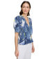 Women's Printed V-Neck Puff-Sleeve Top