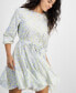 Women's Floral-Print Belted 3/4-Sleeve Dress