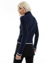 Фото #3 товара Weekday Tarja high neck zip through caridgan with stripe detail in navy