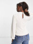Morgan high neck ruched detail volume sleeve top in cream