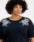 Plus Size Embellished Cotton T-Shirt, Created for Macy's Черный, 1X - фото #3