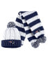 Women's White New England Patriots Cable Stripe Cuffed Knit Hat with Pom and Scarf Set